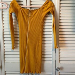 Off shoulder mustard dress